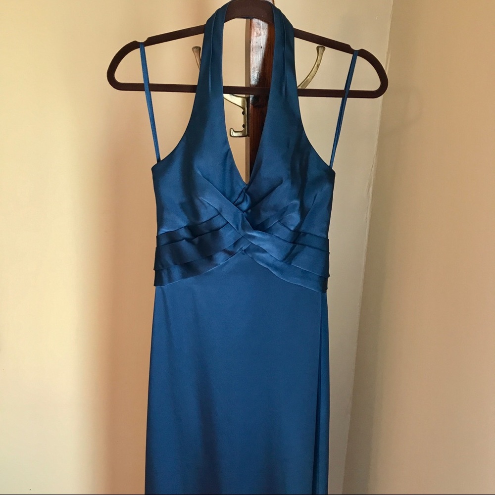 BCBG slinky blue halter gown sz 2
